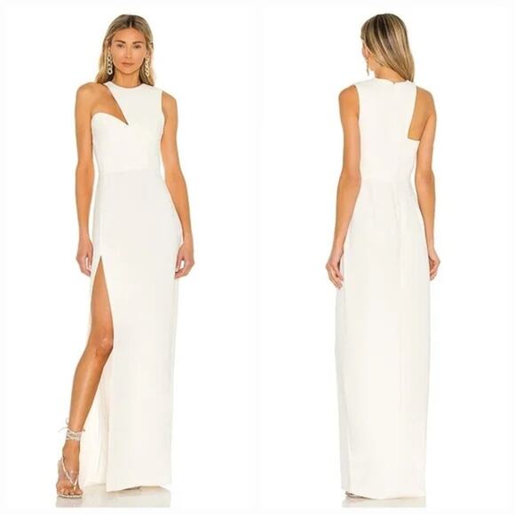 Amanda Uprichard Gilda Gown Maxi Dress Cut-Out Side Slit Ivory Size L NWOT - Picture 1 of 12